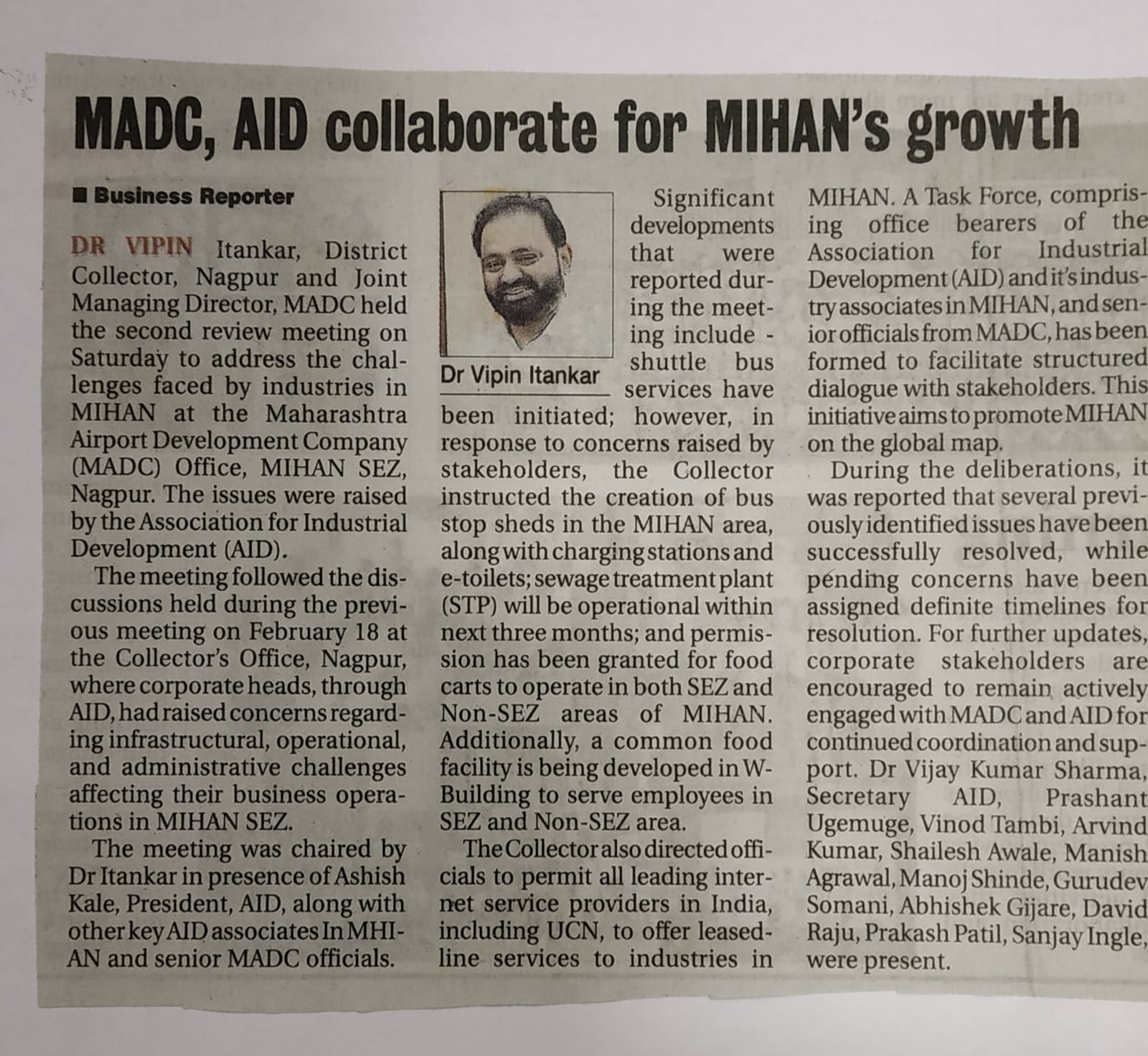 MADC, AID collaborate for MIHAN's growth